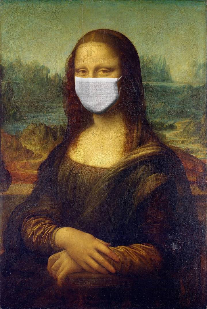pintura de la monalisa de Da Vinci con cubrebocas