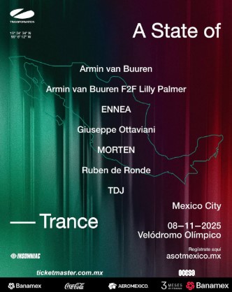 Cartel del festival A State of Trance 2025 en CDMX con Armin van Buuren, MORTEN y Giuseppe Ottavian