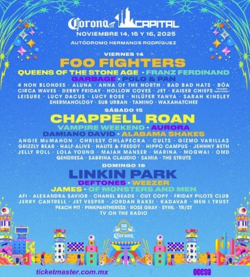 Cartel del festival Corona Capital 2025 en CDMX en el Autódromo Hermanos Rodríguez