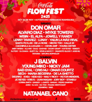 Cartel del Coca-Cola Flow Fest 2025 en Ciudad de México, que se llevará a cabo el 22 y 23 de noviembre