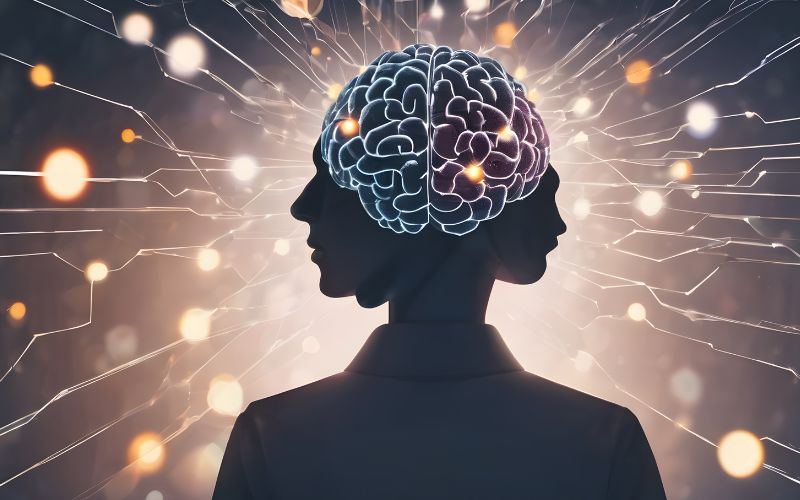 Cerebro humano iluminado mostrando conexiones neuronales que representan cómo se forman y modifican los recuerdos.